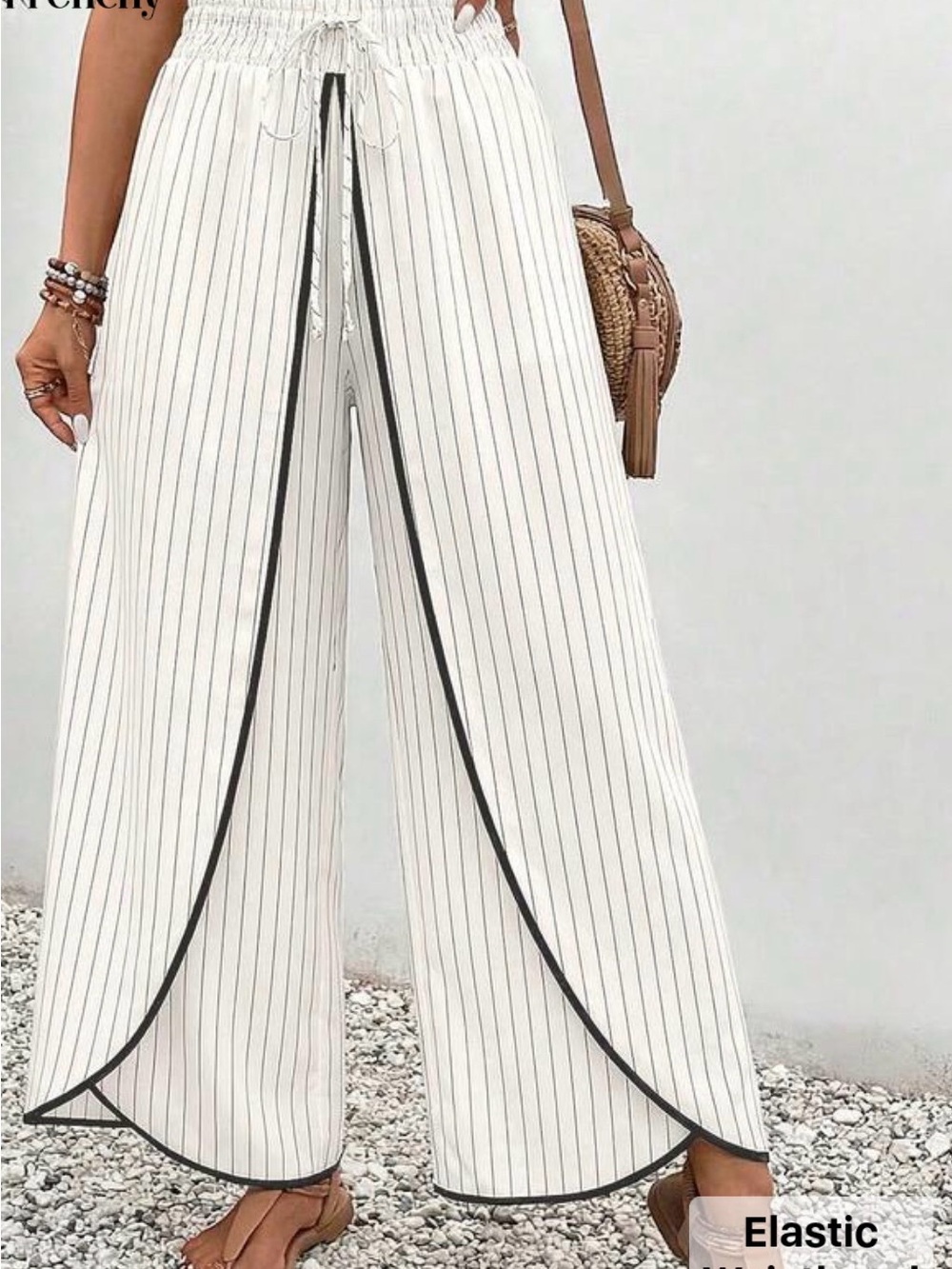 Commense White Pinstripe Maxi Skirt with Black Trim